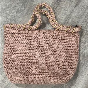 The Sak Pink Crochet Tote Bag with Braided Handles